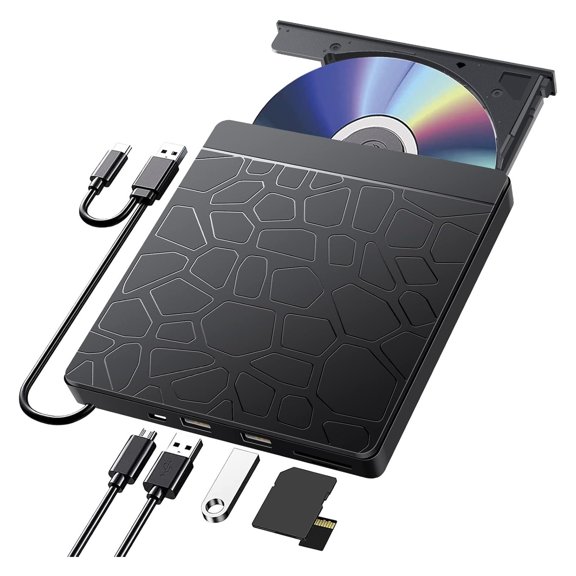 USB3.0 Type-C Portable External DVD CD +/-RW Burner Reader Drive with SD TF Card Reader USB Hub