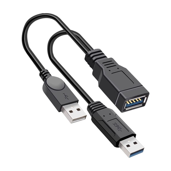 USB3.0 Y-Shaped Extension Cable with USB2.0 Power Ports for External Storage, PVC/Metal Connection