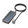 thumbnail image 1 of USB3.0 and USB 2.0 Hubs Aluminum 7Port Individual Controls LED Indicators Including Type C Power Supply for Stability, 1 of 16