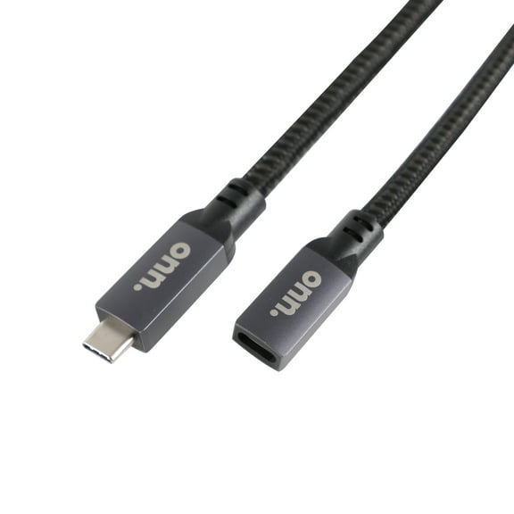 onn Braided USB-C Extension Cable, 6' Length, Black
