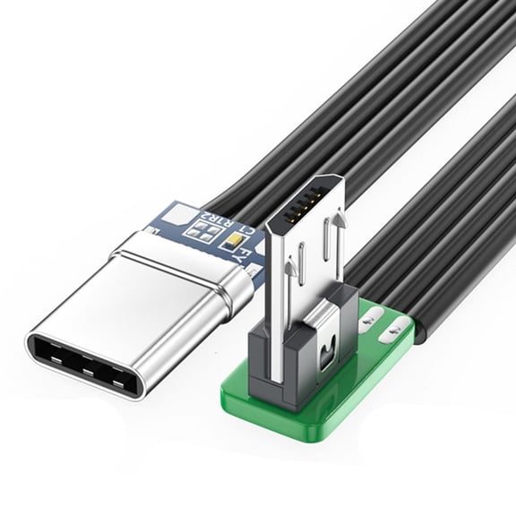 USBC Cable Thin Ribbon FPC Cable USB TypeC 90 Degree Angled up to MicroUSB Cable for Data and Charging