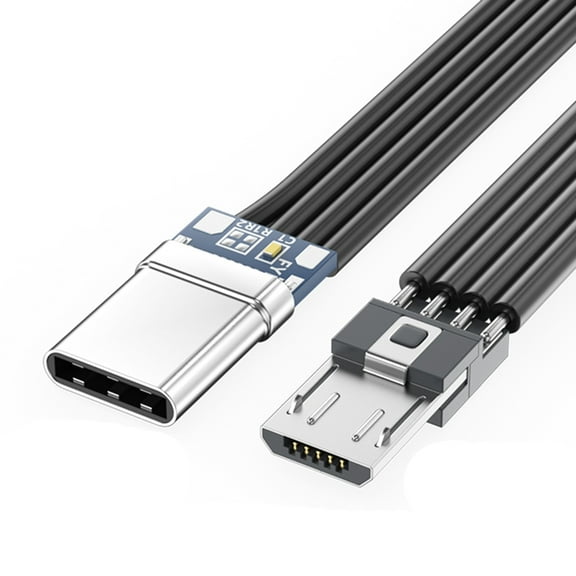 USBC Cable Thin Ribbon FPC Cable USB TypeC 90 Degree Angled up to MicroUSB Cable for Data and Charging