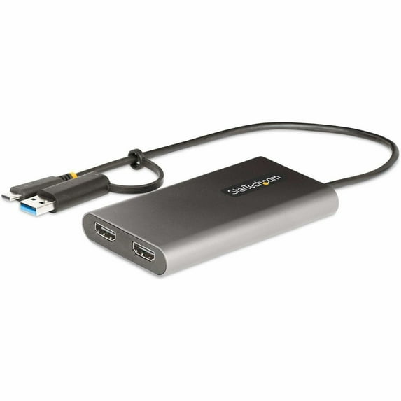 StarTech USB-C to Dual-HDMI Adapter, USB-C/A to 2x HDMI, 4K 60Hz, 100W PD Passthrough, 1ft/30cm Cable, USB to HDMI Converter, TAA