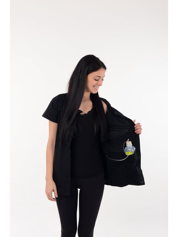 Crew Neck Post Mastectomy Shirt with Drain Pockets Size: Large, Color: Black
