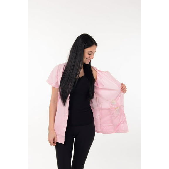 USBD Crew Neck Post Mastectomy Shirt with Drain Pockets Color: Light Pink, Size: Large