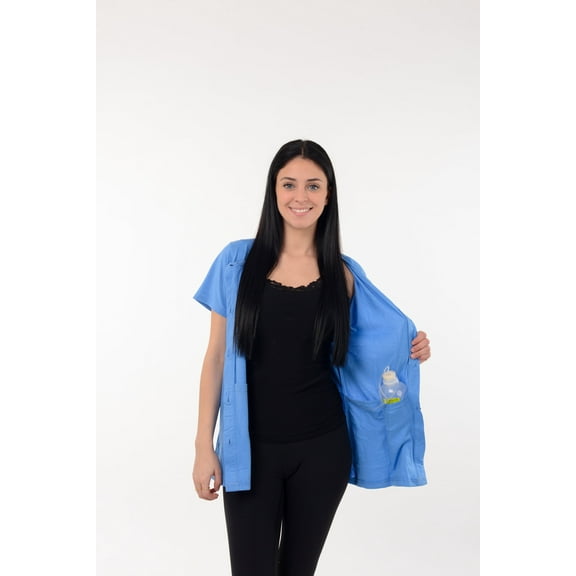 USBD Crew Neck Post Mastectomy Shirt with Drain Pockets Size: Small, Color: Sky Blue