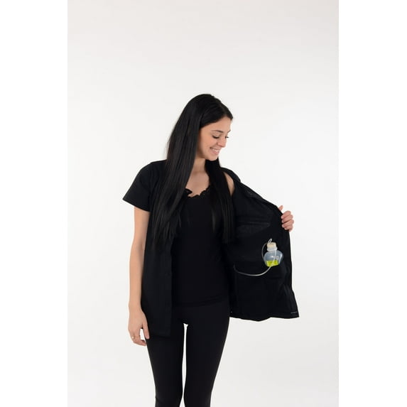USBD Crew Neck Post Mastectomy Shirt with Drain Pockets Size: X-Large, Color: Black