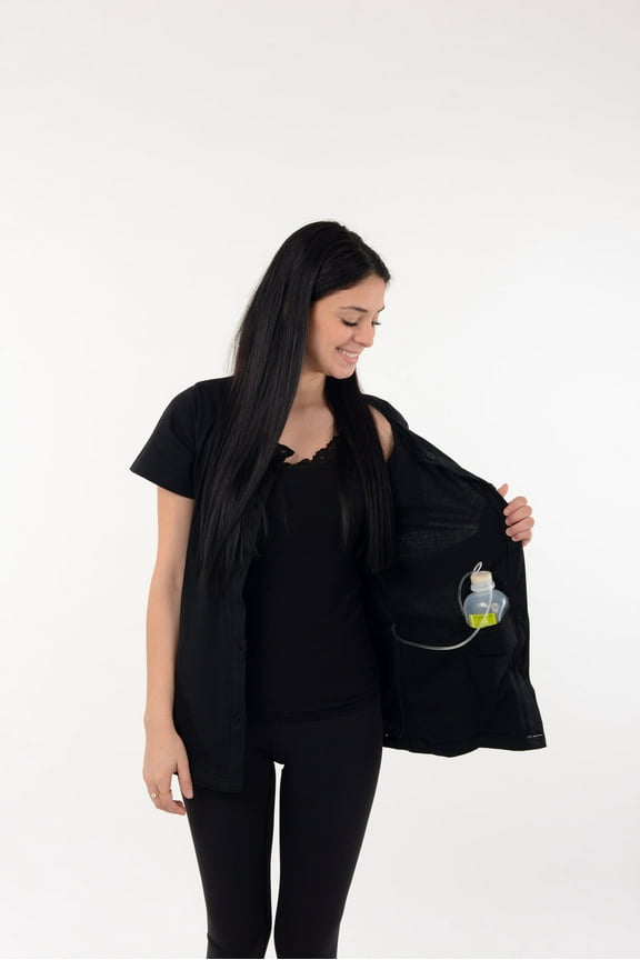 Crew Neck Post Mastectomy Shirt with Drain Pockets Size: XX-Large, Color: Black