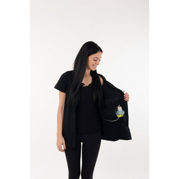 USBD Crew Neck Post Mastectomy Shirt with Drain Pockets Size: XX-Large, Color: Black