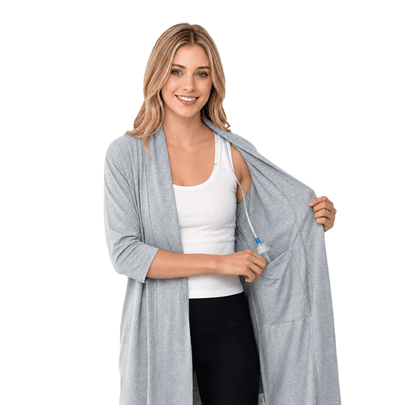 USBD Post Mastectomy Robe With Inside Drain Pockets Women Recovery Bathrobe (Gray,Small)
