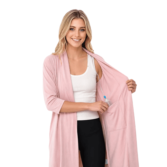 USBD Post Mastectomy Robe With Inside Drain Pockets Women Recovery Bathrobe (Pink,Large)