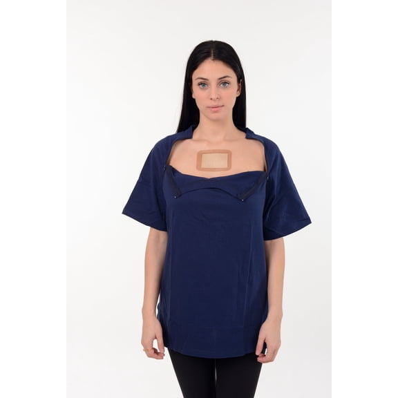 USBD Premium Port Access Chemo Tshirt Recovery Dual Access Tee Side Open Shirt Size: Small, Color: Navy/Women