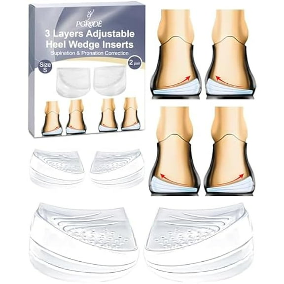 USBSO 2 Pairs Foot Supination Correction Insoles, 3 Layers Adjustable Silicone Medial Lateral Heel Wedge, Over-Pronation Corrective Inserts for Women Men Feet Alignment, Bow Legs, Knee Pain (S)