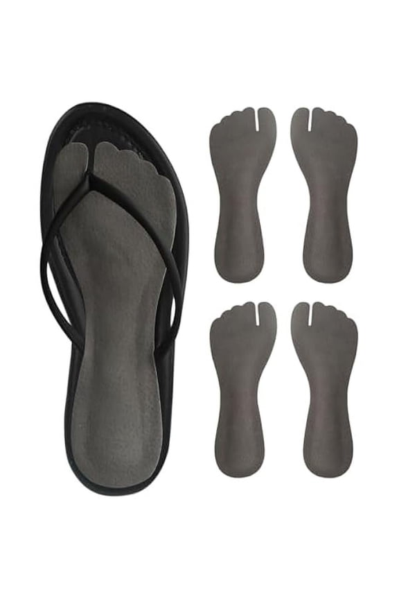 2 Pairs Pigskin Flip Flop Insoles Anti-Slip, Self Adhesive Cushion Insert for Thong Sandals Pain Relief, Arch Support Sandals Slippers Insoles Prevent Calluses, Black Gray, 5-7.5