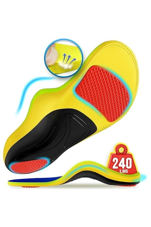 240+lbs Plantar Fasciitis Insoles Men Women, 100% Memory Foam Comfort Heavy Duty High Arch Support Inserts for Pain Relief Absorb Shock, Work Boot Shoe Insoles Orthotic for Flat Feet, Foot Pain