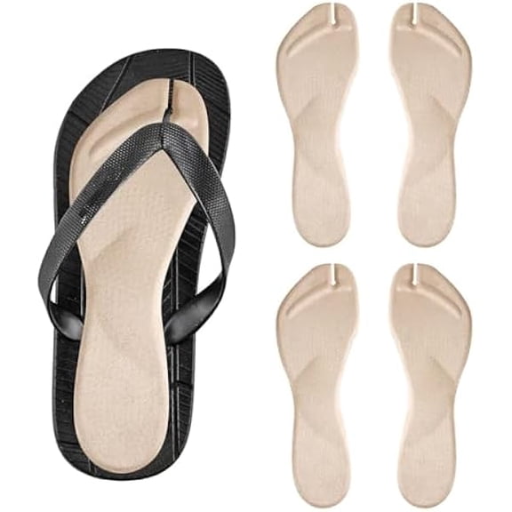 USBSO 4pcs Flip Flop Shoe Inserts, Adhesives Flannel Thong Sandal Insoles Anti-Slip Shock Absorption Invisible Slim Pads Sandal Strap Cushions Reliable Toe Protectors for Women
