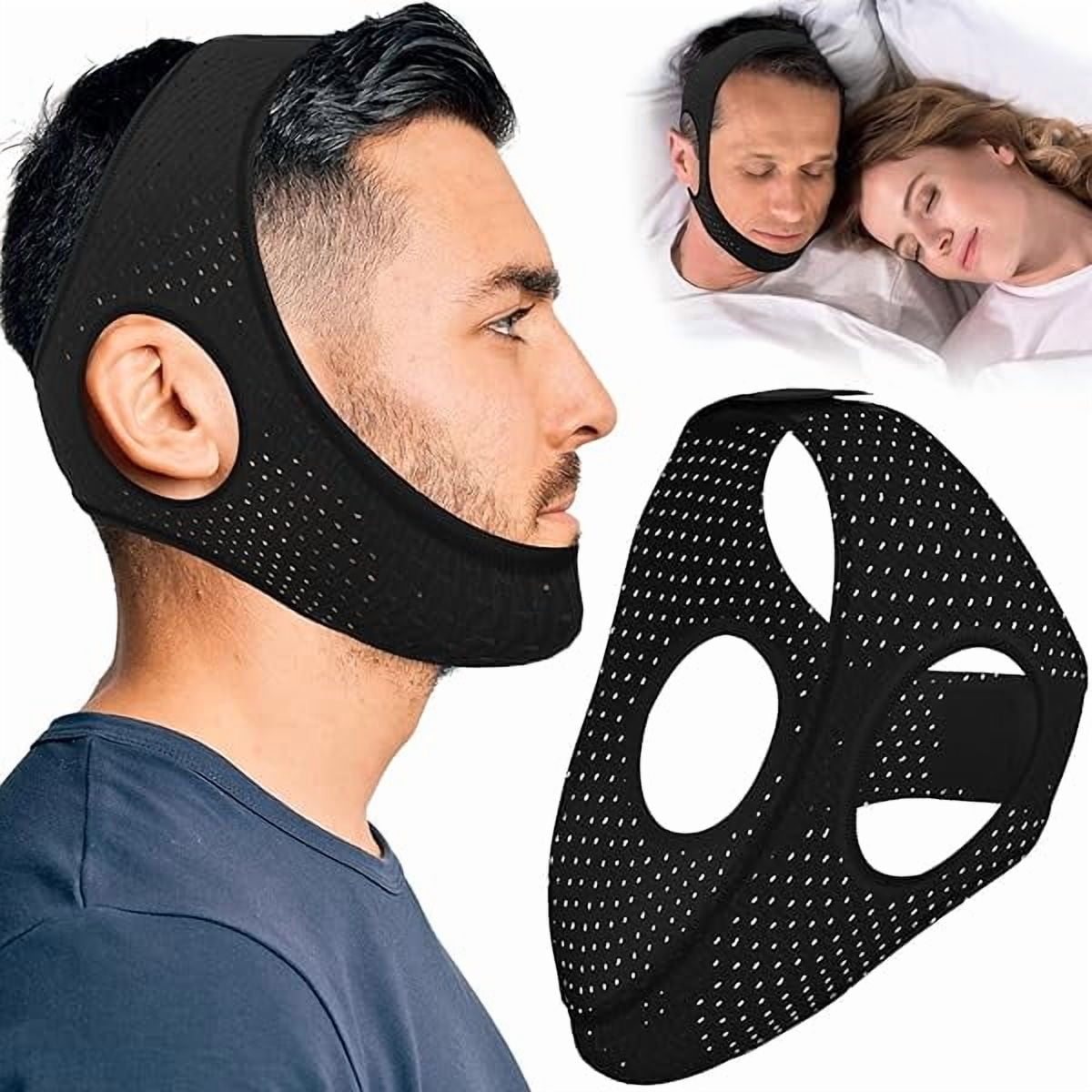 USBSO Adjustable Sleep Apnea Devices - Anti Snoring Chin Strap for Sleeping and Breathable Airflow Jaw Strap, Simple Stop Snoring Solution for Men and Women, 22 Inch & Black