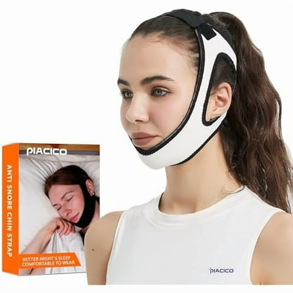 USBSO Chin Strap for Cpap Users - Adjustable Snore Stopping Device Face Mask Bandage Keeping Mouth Closed - Anti Snoring Sleep Aid Solution - Skin-Friendly Comfortable Sleeping (White)