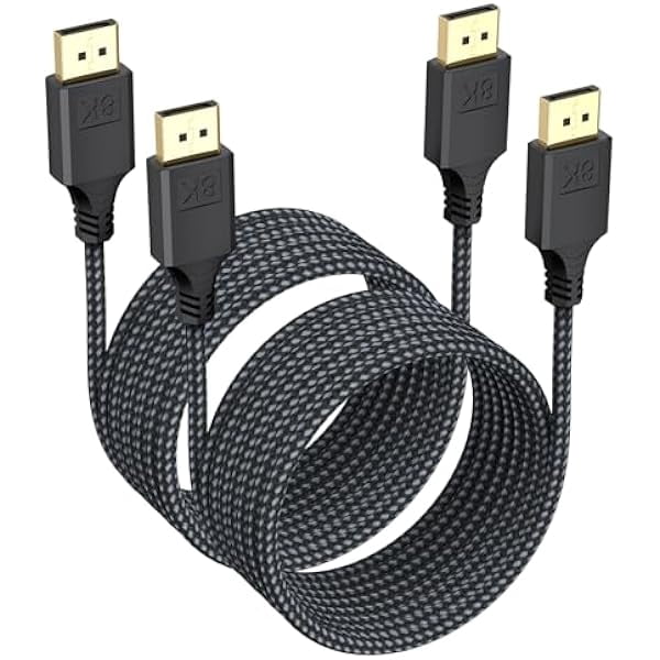 USBSO Display Port Cable 10 FT 2 Pack, 8K DP DisplayPort 1.4 Cord 10ft (8K@60Hz, 4K@144Hz, 2K@240Hz, 32.4Gbps) Braided Male to Male Compatible for Computer Monitor PC Gaming Laptop