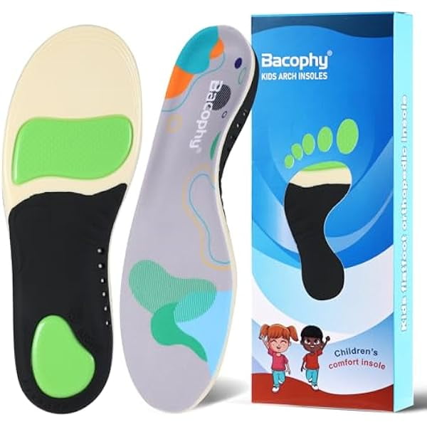 USBSO Kids Arch Support Orthotic Insoles, Children Pu Cushioning Inserts,  Shock Absorption Velvet Surfaces Deep Heel Cup Inner Sole for Plantar