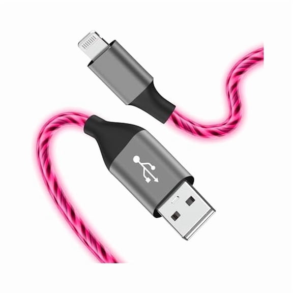USBSO Light-Up iPhone Charger Cord, 6ft - LED iPhone Charging Cable- Compatible with iPhone 14/13/12/11/XR/XS/X/8, iPad, AirPods, iPod, and More (Pink)