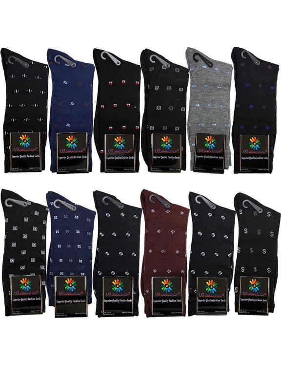 Men's Multicolor Design Cotton Dress Socks, 12 Pack