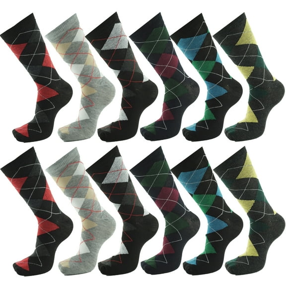 USBingoshop Men's 12 Pairs Argyle Cotton Casual Dress Socks Crew