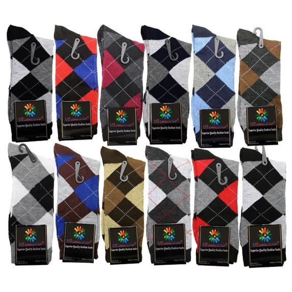 USBingoshop 12 Pairs Men's Argyle Fashion Cotton Casual Dress Socks Soft Crew Socks