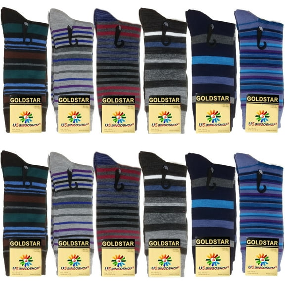 USBingoshop Colorful Comfortable Striped Cotton Dress Socks for Men, 12 Pairs