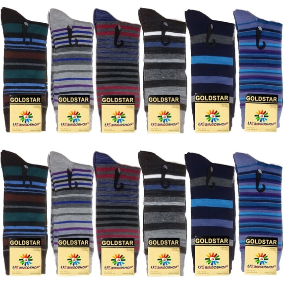 USBingoshop Colorful Comfortable Striped Cotton Dress Socks for Men, 12 Pairs
