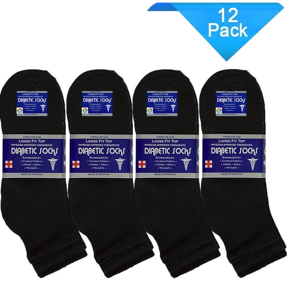 USBingoshop 12 Pairs Mens Black Gray White Physicians Approved Cotton Ankle Diabetic Socks