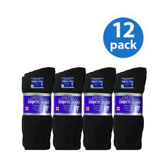 USBingoshop 12 Pairs Men's Cotton Crew Diabetic Socks, Non-Binding, Circulatory Support