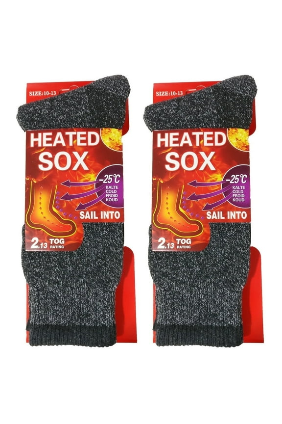 Men's Thermal Socks, 2-Pack, Size 10-13, Winter Heated Warm Boot Socks