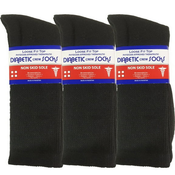 USBingoshop 3 Pairs Mens Non Slip Physicians Approved Grip Cotton Hospital Crew Diabetic Socks Black