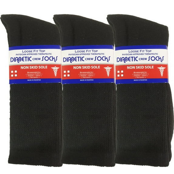 USBingoshop 3 Pairs Mens Non Slip Physicians Approved Grip Cotton Hospital Crew Diabetic Socks Black
