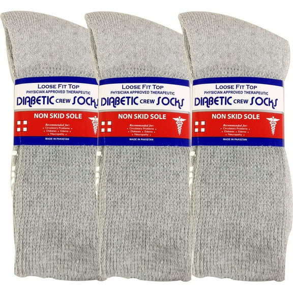 USBingoshop 3 Pairs Mens Non Slip Physicians Approved Grip Cotton Hospital Crew Diabetic Socks Gray