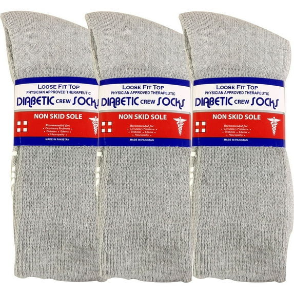 USBingoshop 3 Pairs Mens Non Slip Physicians Approved Grip Cotton Hospital Crew Diabetic Socks Gray