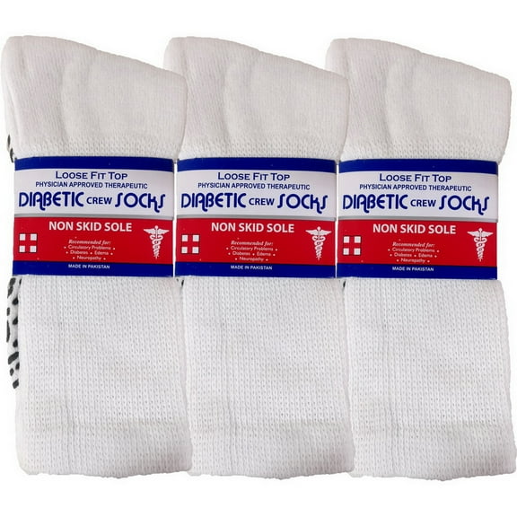 USBingoshop 3 Pairs Mens Non Slip Physicians Approved Grip Cotton Hospital Crew Diabetic Socks White