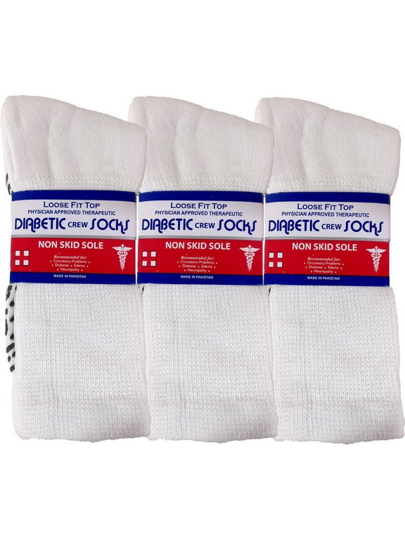 3 Pairs Mens Non Slip Physicians Approved Grip Cotton Hospital Crew Diabetic Socks White