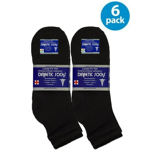 USBingoshop 6 Pairs Black Mens Physicians Approved Cotton Ankle Diabetic Socks