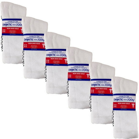 USBingoshop 6 Pairs Men's Non-Slip Cotton Diabetic Crew Socks, White