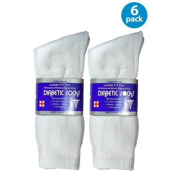 USBingoshop Men's Cotton Crew Diabetic Socks, 6 Pairs, White/Gray/Black