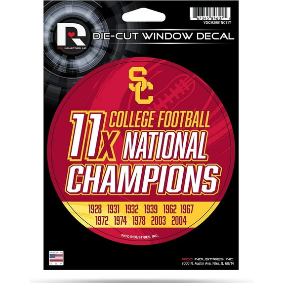 USC Trojans 11X Time Champions 5" Decal Sticker College Football Flat Vinyl Auto Emblem University of Southern California