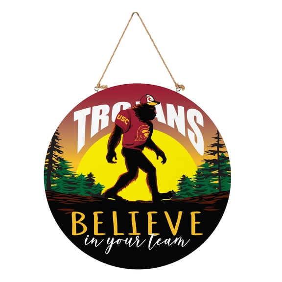 USC Trojans 18" Bigfoot "Believe in Yourself" Team Logo Wood Round Door Sign