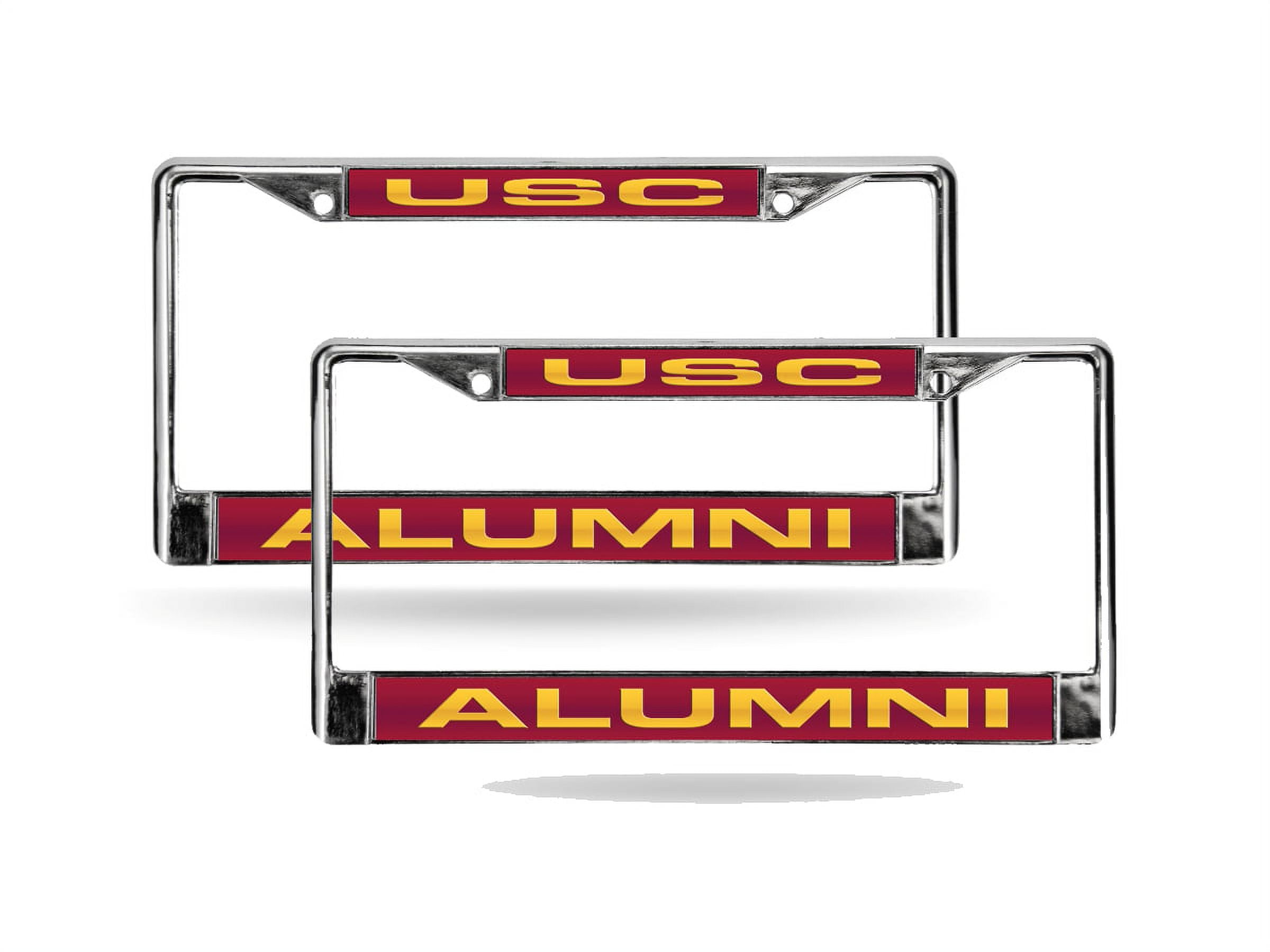 USC Trojans Alumni Chrome Metal Laser Cut License Plate Frame Set of