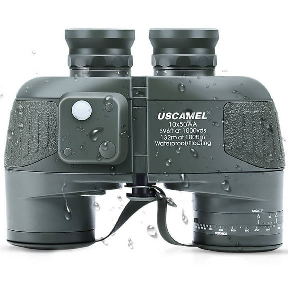 USCAMEL 10X50 Marine Binoculars for Adults, Binoculars with Low Light Vision Rangefinder Compass, BAK4 Waterproof Military Binoculars for Boating Hunting, Gift for Him