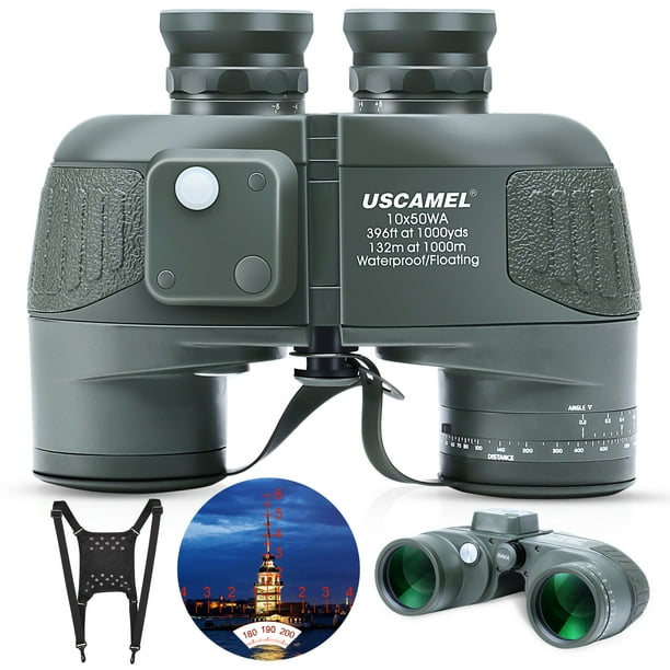 USCAMEL 10X50 Marine Binoculars for Adults, Binoculars with Rangefinder Compass, Waterproof