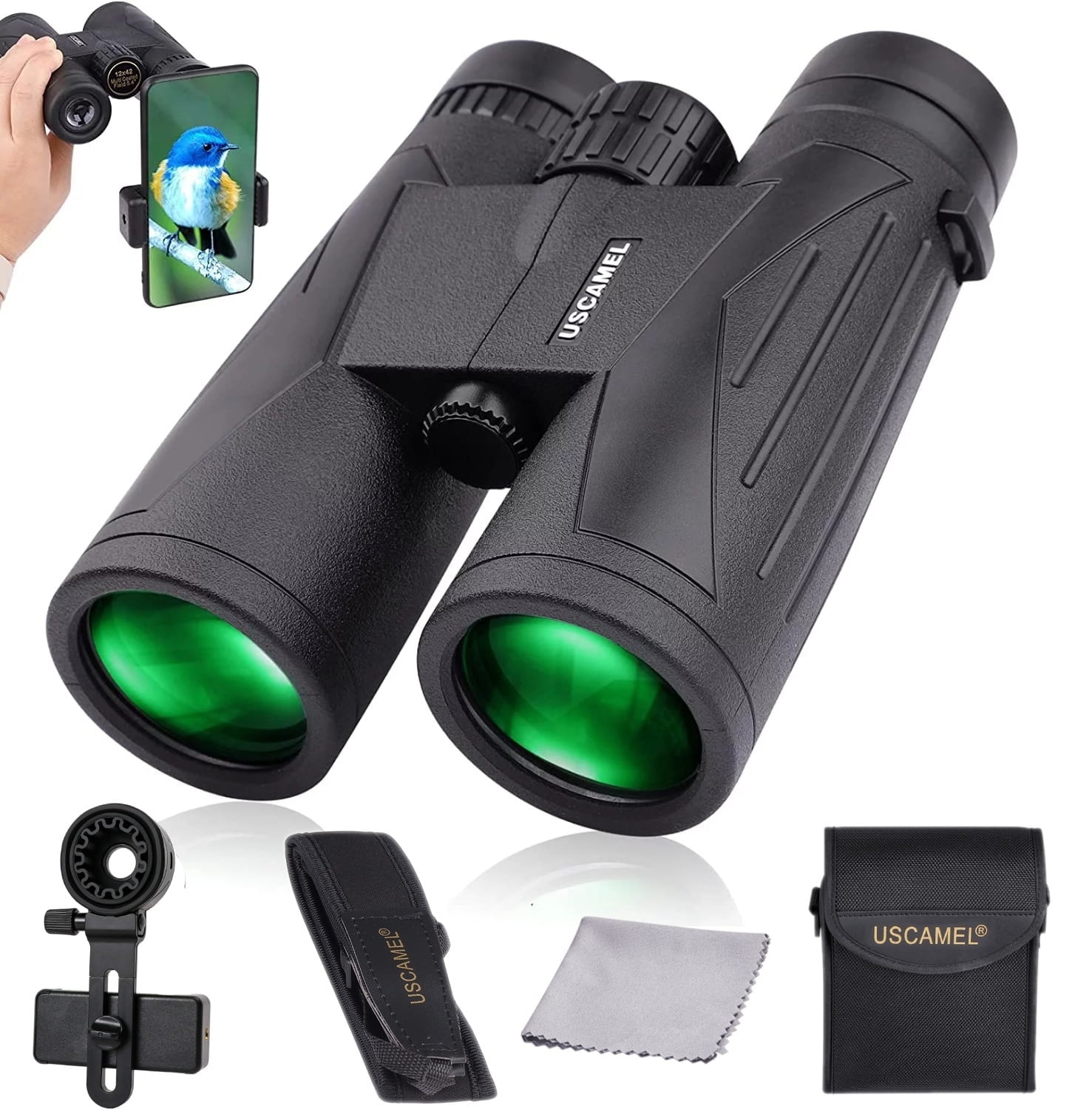 USCAMEL 12x42 Binoculars for Adults, High Powered Waterproof Binoculars for Day and Night, Professional Binoculars for Bird Watching, Hunting