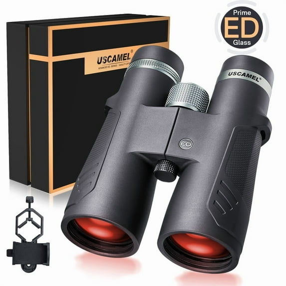 USCAMEL 12x50 ED Binoculars for Adults, Pro Binoculars Roof BAK4 Prism FMC ED Glass Waterproof Fog-proof, w/Gift Box, Binoculars for Bird Watching, Hunting, Black