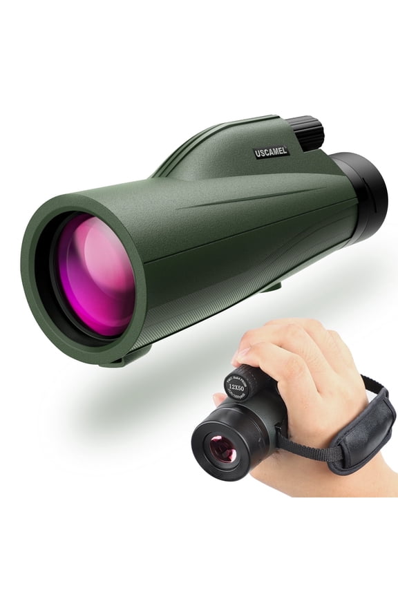 12x50 Monocular for Adults Portable Monocular Telescope for Smartphone w/Hand Strap Waterproof Optics Compact Monocular for Bird Watching Hunting